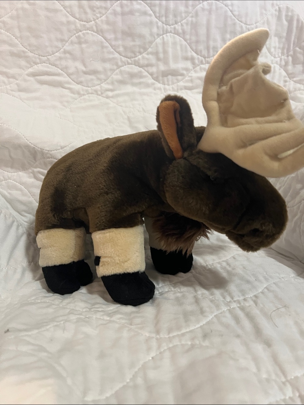 Plush Moose Toy in Dark Brown with Cream Antlers
